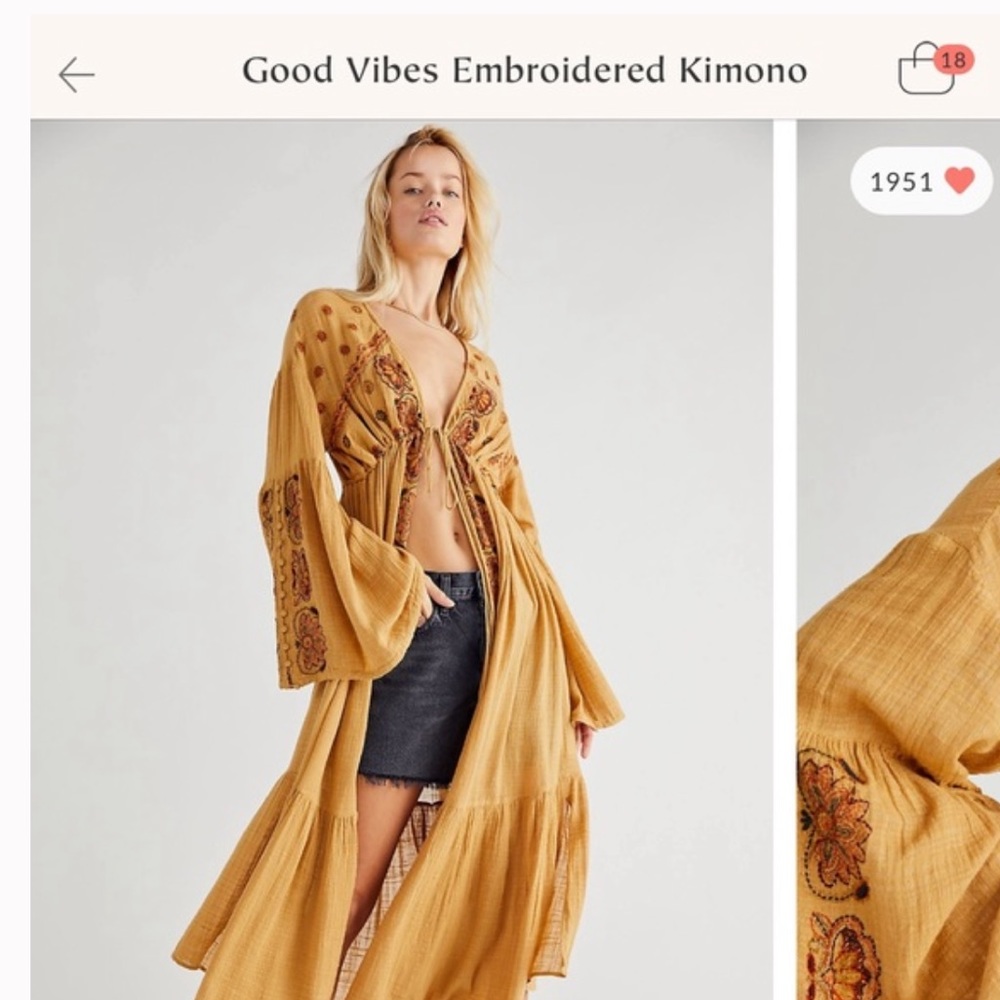 Free People Good Vibes Embroidered Kimono Size M\L